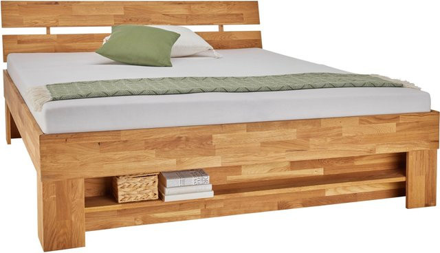 Mömax Bett aus Massivholz in Wildeiche mit Seitenfächern und Nachttischregal, B/T: 180 x 200 cm - Bild 1