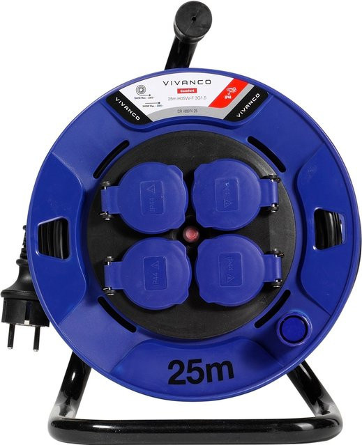 Vivanco Kabeltrommel IP44 schwarz und blau, 25m - Bild 1