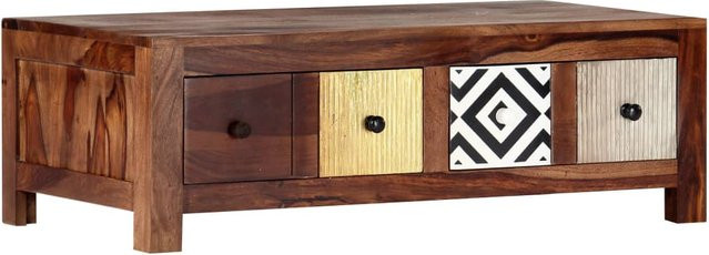 vidaXL Couchtisch aus Palisander-Massivholz in Braun mit Rautenmuster im Mid-century Design, B/T/H: 90 x 50 x 30 cm - Bild 3