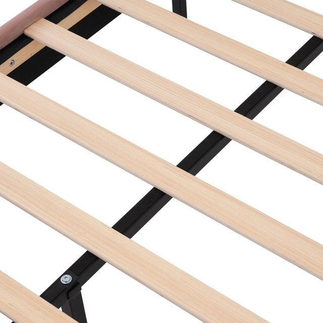 KOMHTOM Gepolstertes Einzelbett aus Samt mit Lattenrost und verstellbarem Kopfteil, Rosa, B: 90 cm, H: 104 cm, T: 207 cm - Bild 1