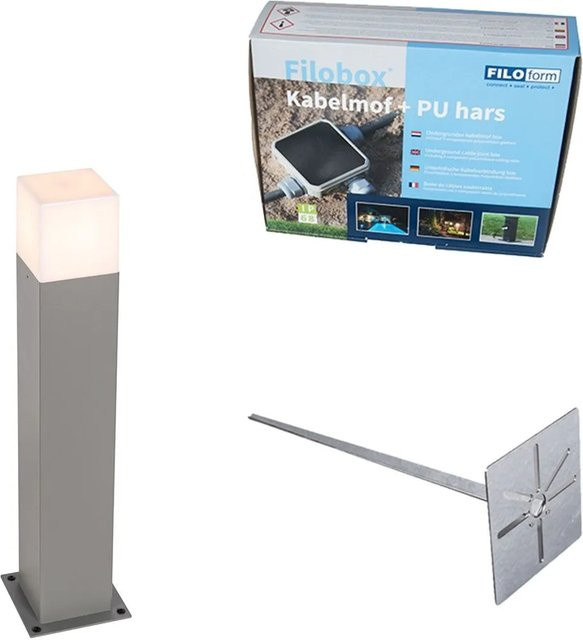 QAZQA Außenleuchte Grau aus Aluminium mit Erdungsstift für Garten und Terrasse, dimmbar, E27, IP44, Höhe: 50 cm - Bild 1