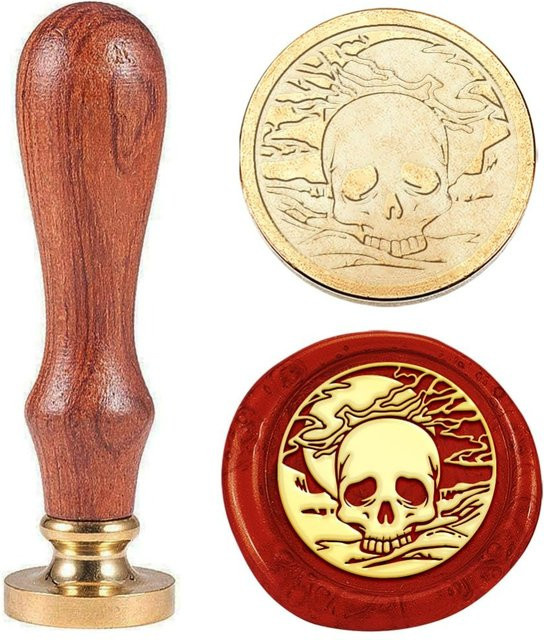 Vintage Totenkopf Wachssiegel Stempel mit Skelett-Motiv für Einladungskarten und Dekoration, Durchmesser: 30 mm - Bild 1