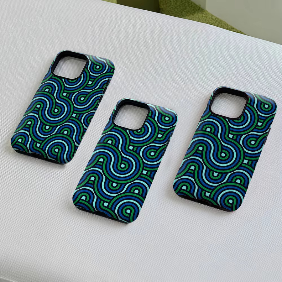 Aurea Case Matte Bumper MagSafe kompatible Schutzhülle für iPhone 17 16 15 14 13 Pro Max mit geometrischem Wellenmuster in Grün und Blau - Bild 5