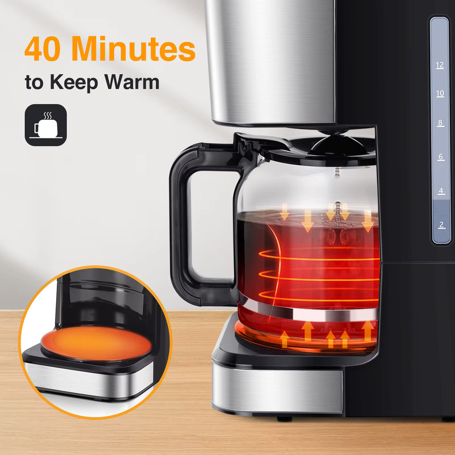 Taylor Swoden Kaffeemaschine mit 950W Leistung, 1,5L Filterkaffeemaschine für 12 Tassen mit Timer, programmierbarer Abschaltautomatik, Tropf-Stopp-Funktion, Warmhalteplatte und wiederverwendbarem Dauerfilter - Bild 4