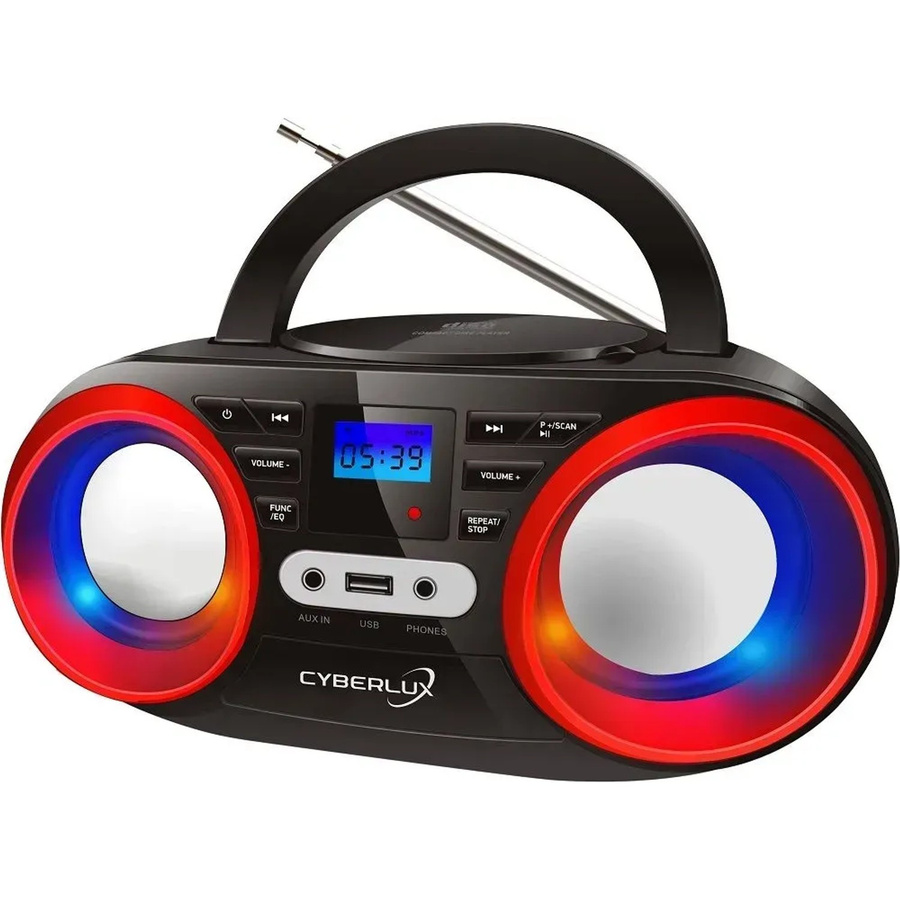 Cyberlux CD-Player mit LED-Beleuchtung, USB, FM-Radio und 3,5 mm Klinke, Schwarz/Rot - Bild 2