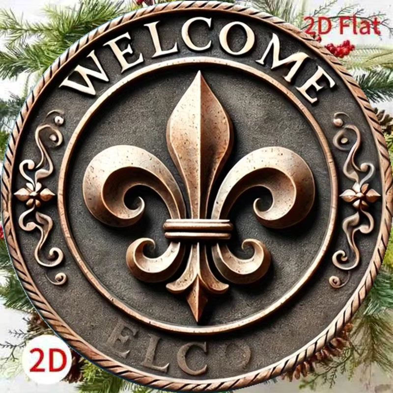 Potdemiel Rundes Metall-Wandschild Lily Welcome Sign in Braun mit Floralem Design, Durchmesser: 19,8 cm - Bild 3