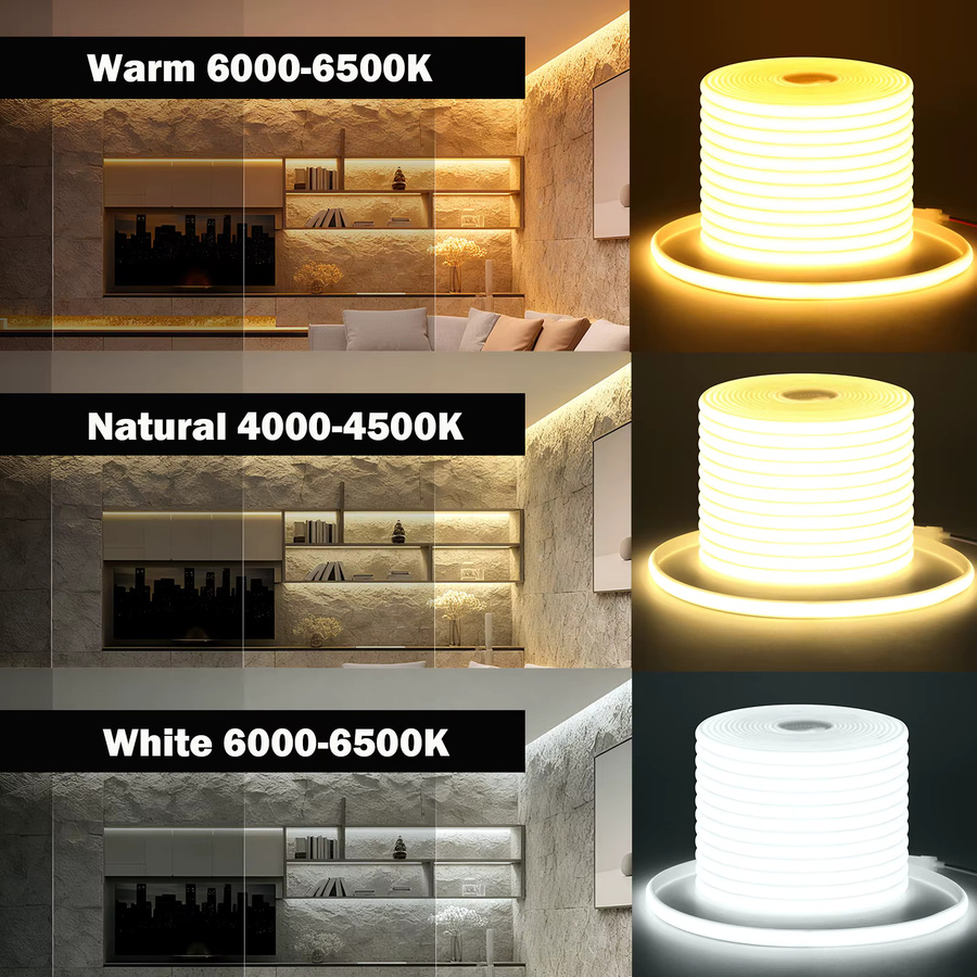 KISUFU COB-LED-Neonstreifen IP67 Wasserdicht, Warmweiß, Selbstklebend und Schneidbar, Flexibles Silikon-Lichtband für Innen- und Außenbereiche - Bild 3