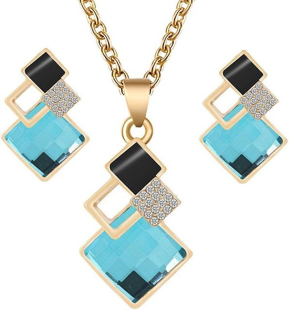 Li You Schmuck-Set, Halskette und Ohrringe, Kristall, Messing, Gold, Damen - Bild 1