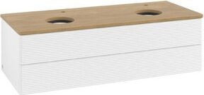 V&B Waschtischunterschrank Antao mit Frontstruktur, Farbe Weiß, Eiche Honig, B/T/H: 120 x 36 x 50 cm - Bild 1