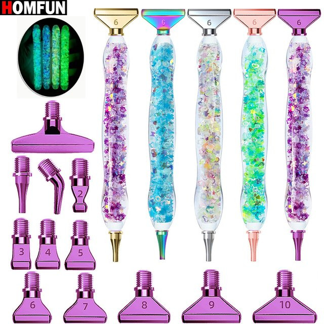 HOMFUN 19-teiliges Diamant-Malset mit ergonomischem Leuchtstift, 12 Edelstahl-Metallspitzen und Zubehör in Grün, Blau und Multicolour - Bild 1