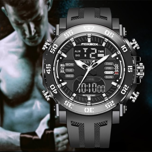 LIGE Armbanduhr, Digitaluhr, Quarz, Gold, Silikon, Herren - Bild 1