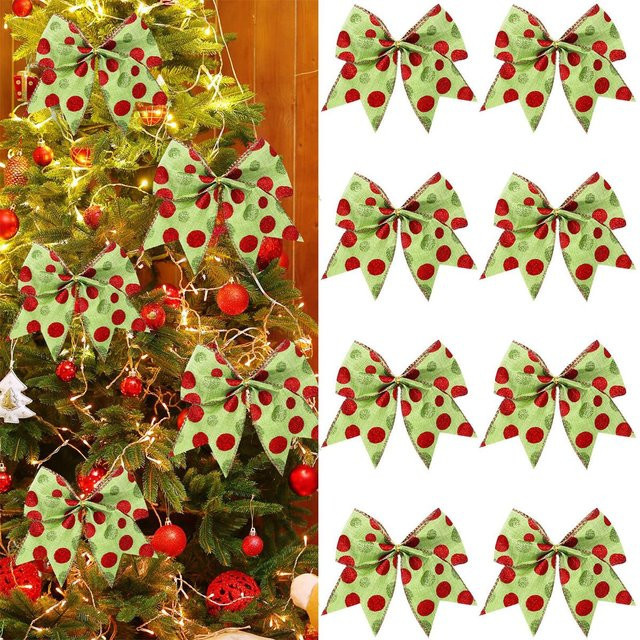8er Set Weihnachtsdekoration mit Polka Dot Schleifen in Rot und Grün für Baum, Geschenkboxen und Girlanden - Bild 1