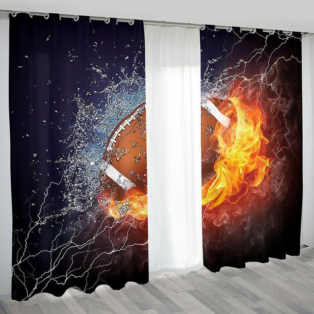 A Family Of Home Textiles Fußball Vorhänge für Kinder und Jungen, halbtransparent, Weiß, B: 50 cm, H: 130 cm, 2er-Set - Bild 1