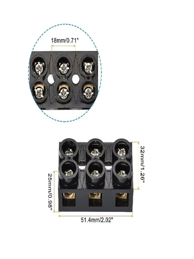 Zweireihige elektrische Klemmenleiste mit 3 Positionen, 60A, 500V, Schwarz - Bild 6