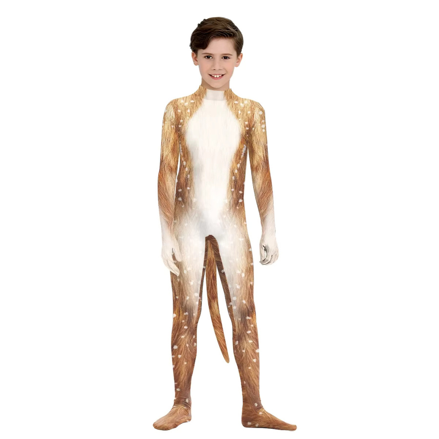 COLOR COSPLAYER Tier-Hirsch-Print-Jumpsuit, Cosplay-Kostüm, Braun - Bild 2