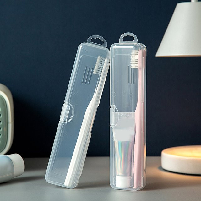 Transparente Zahnbürstenbox aus Kunststoff als tragbarer Organizer für Zahnbürste und Zahnpasta, Höhe: 20,0 cm, Breite: 4,5 cm, Tiefe: 1,0 cm - Bild 1
