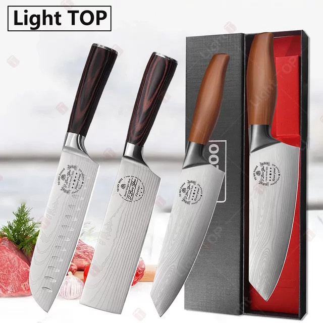 LightTOP Damast Kochmesser in Silber mit Geschenkbox - Bild 1