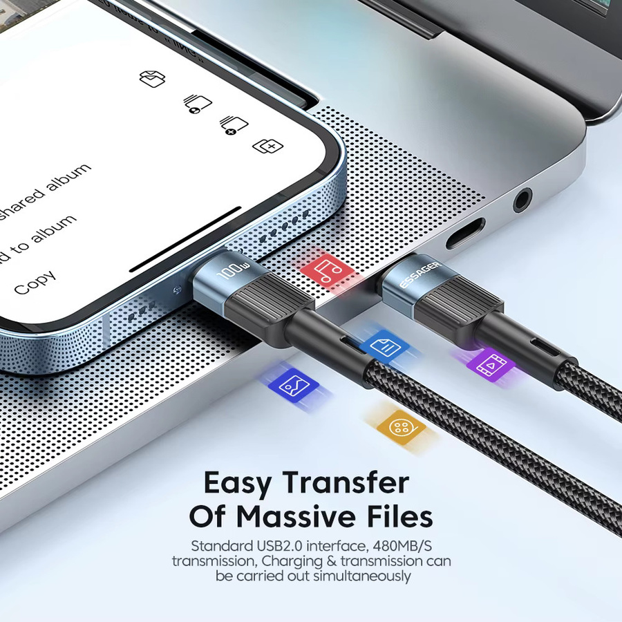 Essager USB-C auf USB-C Kabel 100 W PD Schnellladegerät, Schwarz, Länge: 3 m - Bild 5