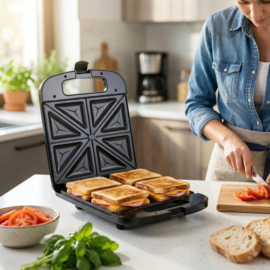 Adler Toaster AD 3055 XXL in Schwarz mit 2000 W Leistung, Antihaftbeschichtung und Platz für 4 Sandwiches - Bild 2