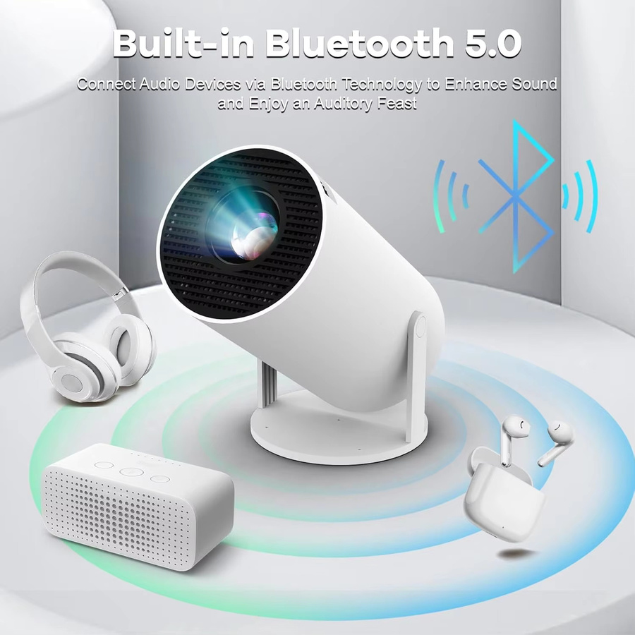 XFY Mini HY300 Projektor in Weiß mit 5G WLAN, Bluetooth und 4K 1080P Unterstützung, tragbarer Projektor mit 180 Grad drehbarer Halterung und Auto-Keystone-Korrektur - Bild 6