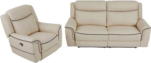 Vente-unique Couchgarnitur Adelio aus Leder in Beige bestehend aus einem 3-Sitzer Relaxsofa und einem Relaxsessel mit elektrischer Funktion, Breite: 210 cm, Breite: 105 cm - Bild 1