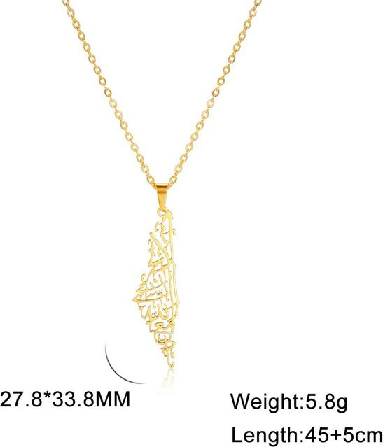 YULIN Anhänger Halskette, Palästina Karte, Edelstahl, Gold, Unisex, 47,5 cm - Bild 1