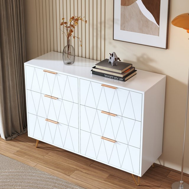 Modernes Rangement-Möbel mit 6 Schubladen in Weiß für Schlafzimmer und Wohnzimmer - Bild 1