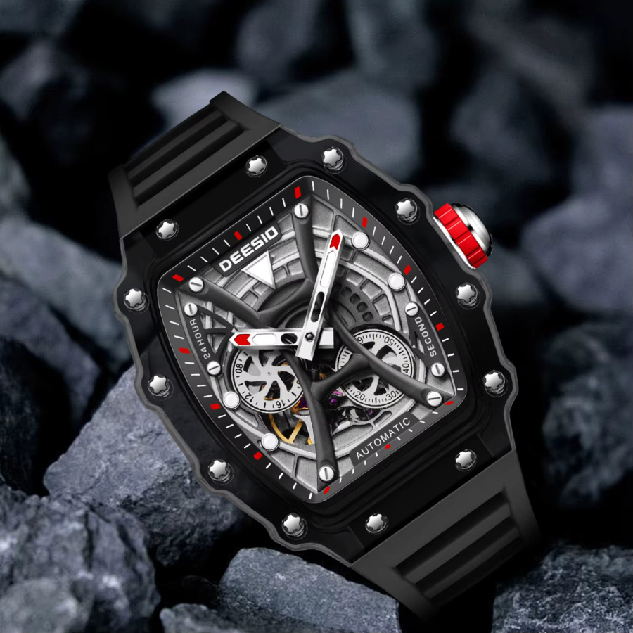 Deesio Armbanduhr Automatik, Tonneau, Schwarz, Silikon, Herren - Bild 2