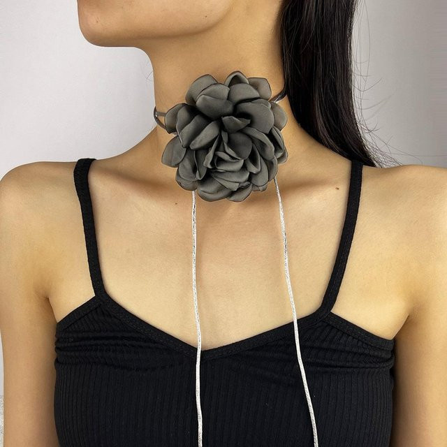Halskette Satin-Rosen, dunkelgrau, Damen - Bild 1