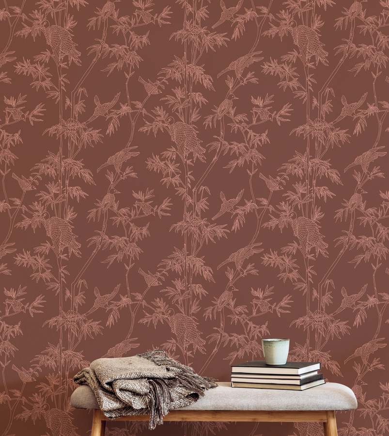 Tenue de Ville Tapete Ylang Ylang Mural in Ziegelrot mit floralem und botanischem Design - Bild 1