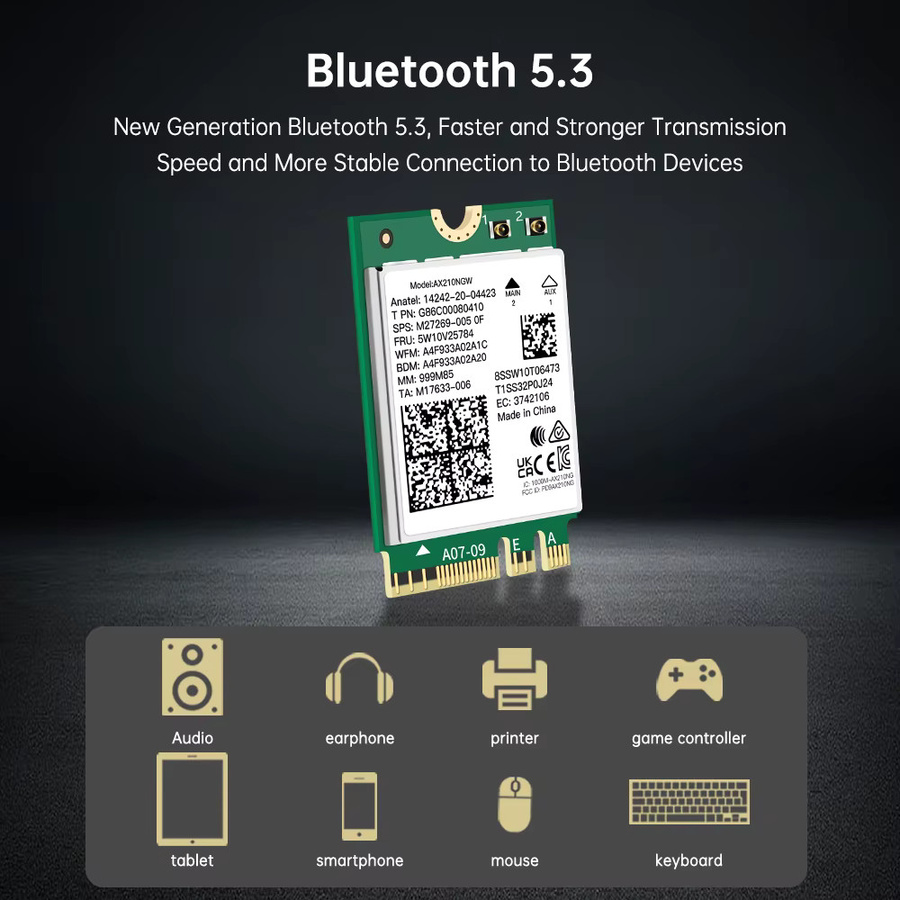 FENVI AX210 WiFi 6E M.2 Netzwerkkarte mit Bluetooth 5.3, Tri-Band 5GHz/6GHz/2,4GHz, 5374Mbps, 802.11AX Wireless NGFF für Laptop und PC, Win10/11 - Bild 3