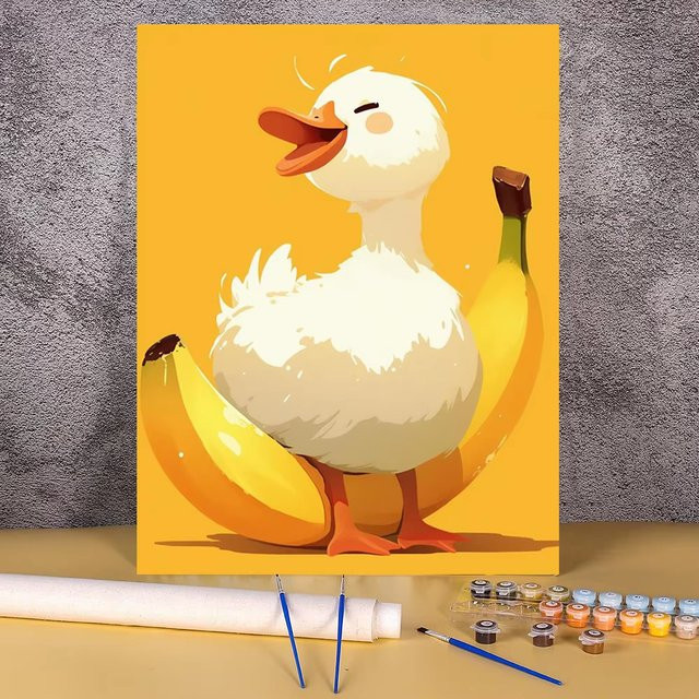 Malen nach Zahlen Set mit gelber Enten-Illustration auf Leinwand von Bilibili - Bild 1