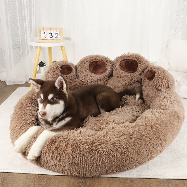 BeiYu Pet Flauschiges Hundebett aus Mikrofaser in Braun, Warmes Sofakörbchen für Hunde und Katzen - Bild 1