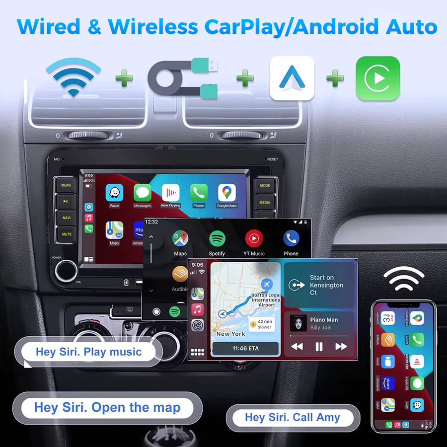 GEARELEC Android 14 Autoradio 2 Din Multimedia-Player mit WiFi, GPS und Carplay in Schwarz für VW Volkswagen Skoda Octavia Golf 5 6 Touran Passat B6 Polo - Bild 3