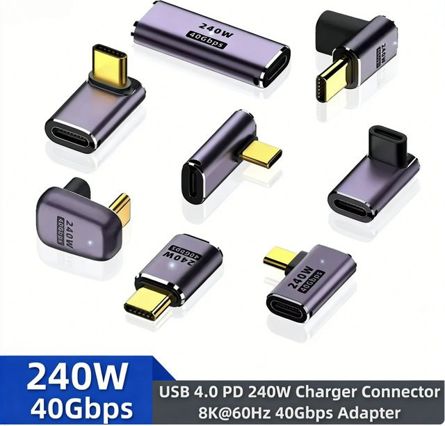 BSN USB4.0 U-förmiger USB-C auf Typ-C Winkeladapter mit 40Gbps und 240W Schnellladefunktion für 8K60Hz Datenübertragung - Bild 1