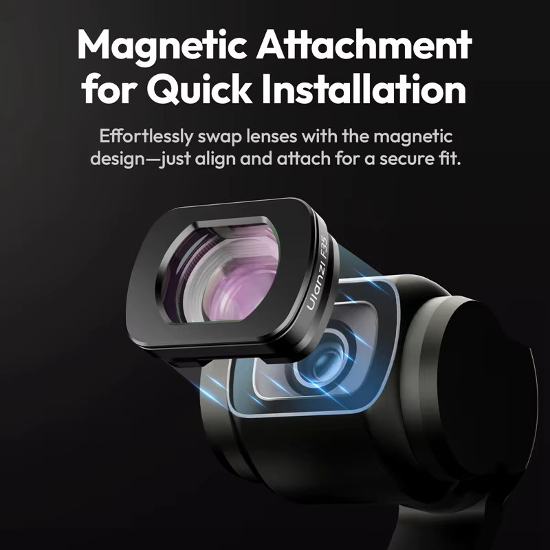 Ulanzi F35 Magnetisches 1,5X Teleobjektiv mit Weitwinkel 112 Grad für DJI Osmo Pocket 3 und Pocket 4, Schwarz - Bild 3
