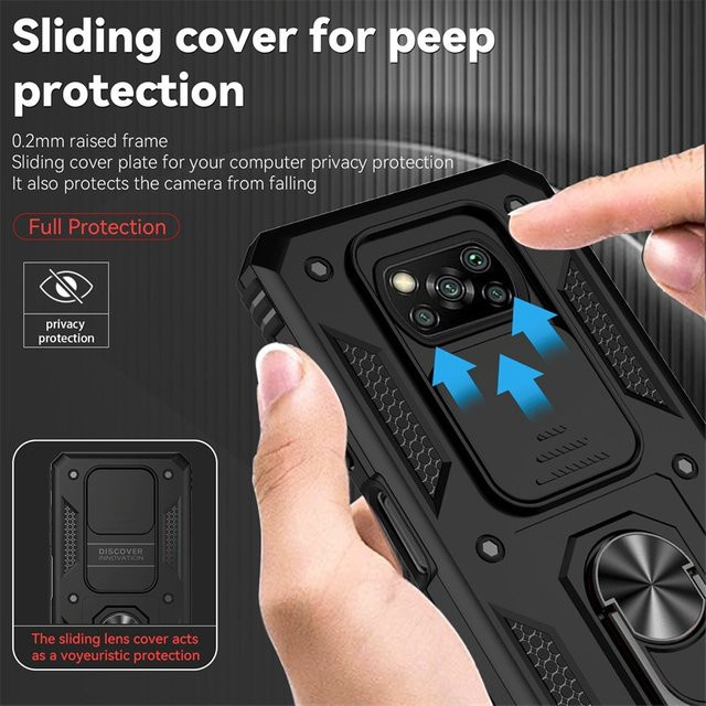 Stoßfeste Magnet-Schutzhülle für Xiaomi POCO X3 Pro und POCO X3 NFC mit Kameraobjektiv-Schutz und Ringhalter in Schwarz - Bild 1