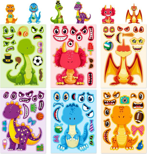 Charile Dinosaurier Puzzle-Aufkleber, Lernspielzeug, 6/12 Blatt - Bild 1