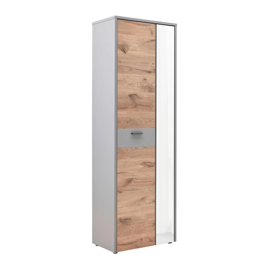 Mömax Garderobenschrank Dynamic in Grau und Eiche mit Scharniertüren und Regalböden, Höhe: 197 cm, Breite: 65 cm, Tiefe: 37 cm - Bild 2