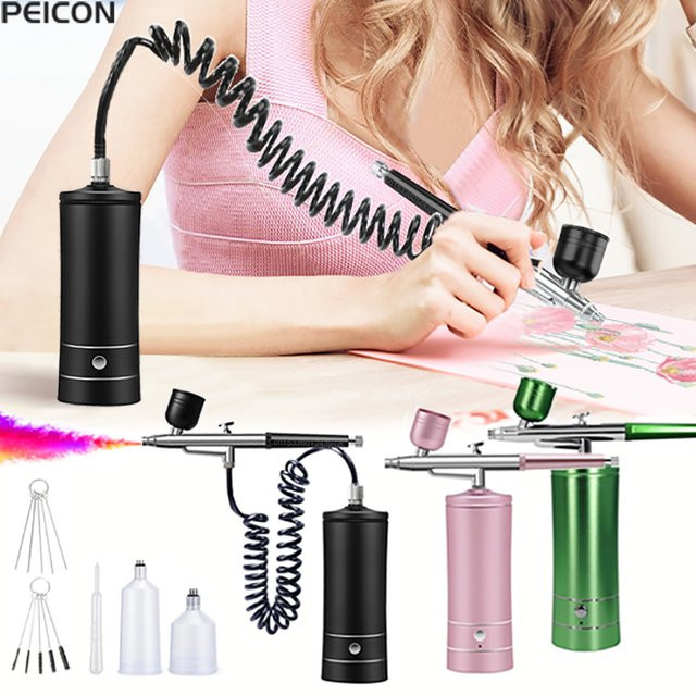 Tragbares Airbrush-Set mit Kompressor und Mini-Spritzpistole in Pink für Farbmodellierung und Farbspray-Anwendungen - Bild 1