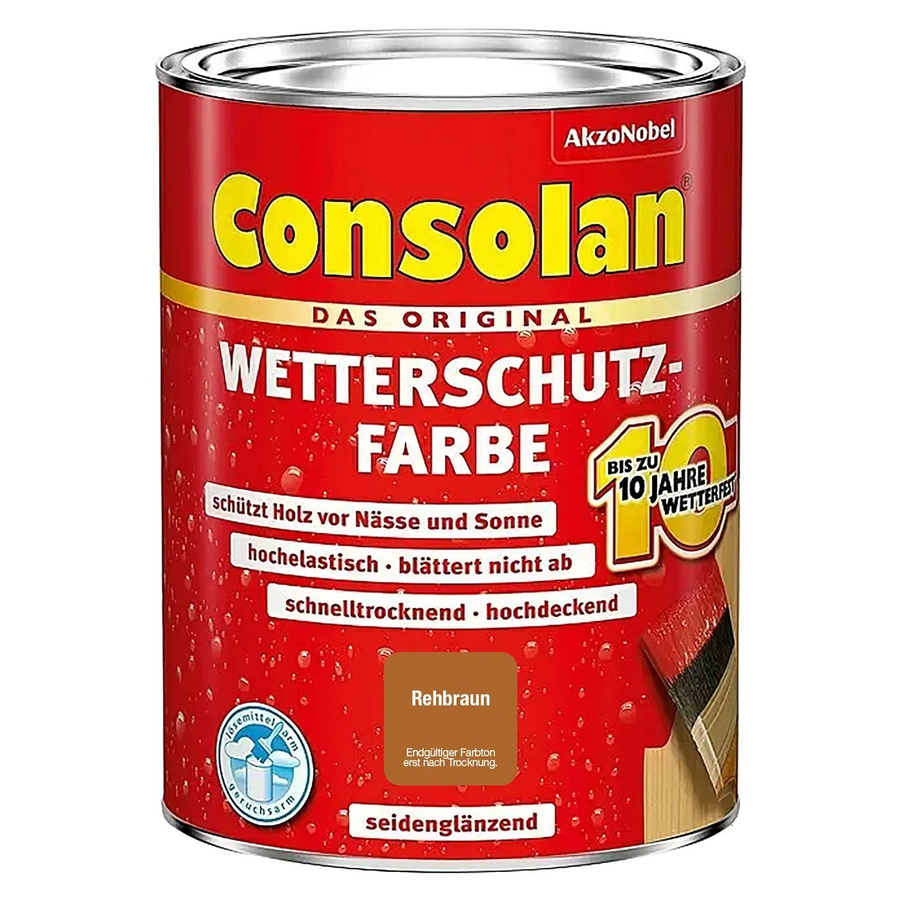 Consolan Wetterschutzfarbe für Holz in Rehbraun, seidenglänzend, 750 ml - Bild 2
