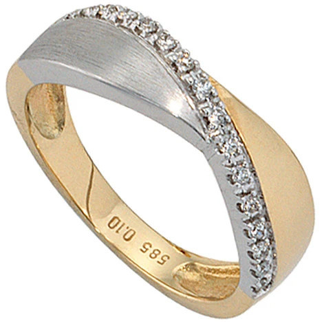 Colfem Ring 585 Gelbgold, Weißgold bicolor, matt, 16 Diamanten, Damen, Ringgröße 50 - Bild 1