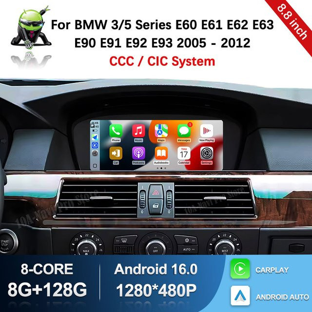 CUCU-NAVI Android 16 Auto-Multimedia-Player mit 8,8 Zoll Display, Bluetooth und GPS für BMW 3er und 5er Serie (E60, E61, E90, E91, E92, E93) 2005 - 2012, CCC CIC System, Schwarz - Bild 1