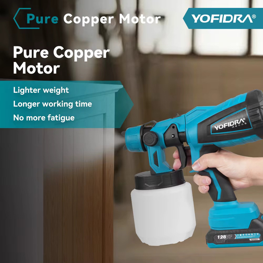 YOFIDRA Elektrische Spritzpistole Blau, Tragbares Schnurloses Farbspritzgerät für Lackierungen mit 1000 ml Fassungsvermögen, Kompatibel mit Makita 18V Akku - Bild 2