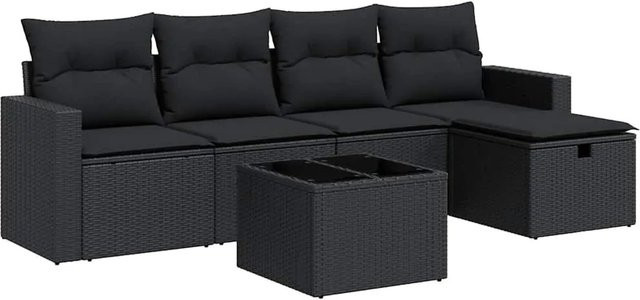 vidaXL 6-teilige Garten-Sofagarnitur aus Poly-Rattan in Schwarz mit UV-beständigen Kissen und pulverbeschichtetem Stahlgestell - Bild 1