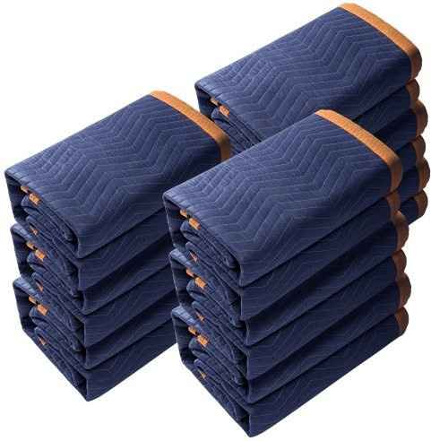 VEVOR Umzugsschutzdecken Set aus recyceltem Baumwollvlies, 12er Pack, Blau/Orange, B: 203,2 cm x B: 182,88 cm - Bild 1