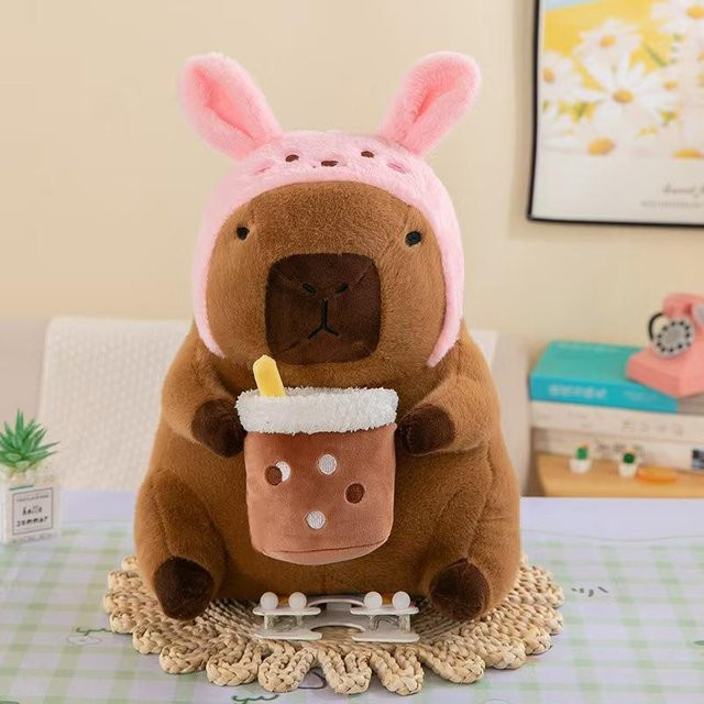 Wucifang Bags Capybara Plüschtier mit Schildkröten-Rucksack, rot, 30cm - Bild 1