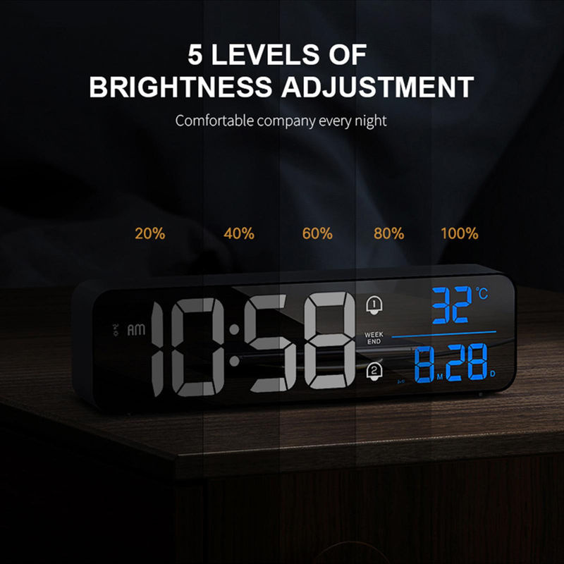 Tooarts Digitaler LED Wecker mit Thermometer, Datumsanzeige und Schlummerfunktion, Wandmontage, Kunststoff, Schwarz/Silber/Weiß - Bild 7