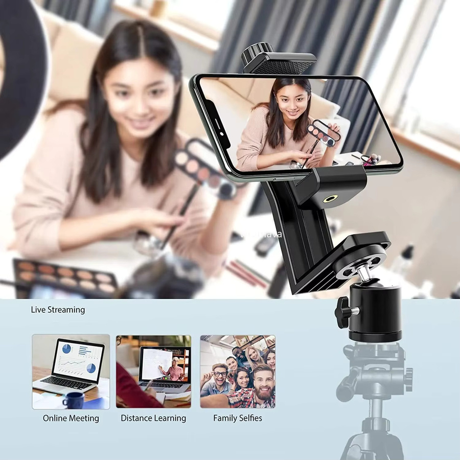Wrumava Universal Handy Stativ Halterung Adapter mit 360 Grad drehbarem Kugelkopf in Schwarz für Samsung und iPhone sowie Selfie Sticks und Einbeinstative - Bild 5