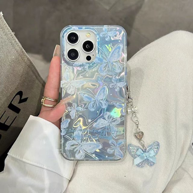 Handyhülle mit Schmetterling, Perlen und Polka Dot Design für dein iPhone (kompatibel mit iPhone 16, 15, 14, 13, 12, 11 Pro Max und weiteren Modellen) - Bild 1